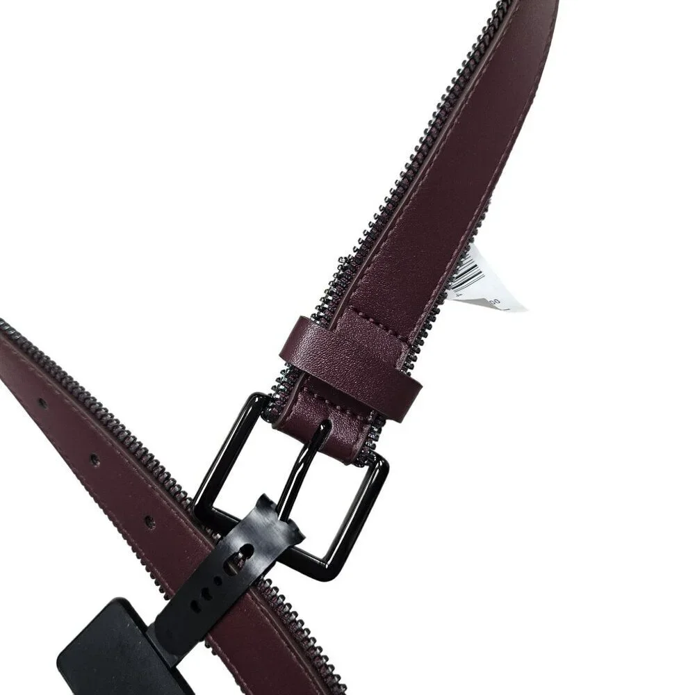 Brand Unknown NWT Burgundy Synthetic Leather Belt‎ Unique Zipper Edge Cyberpunk